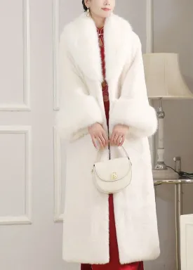 Italian White Fur Collar Warm Faux Fur Coat Winter LY9406