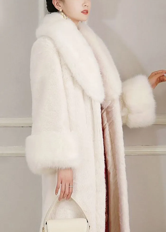 Italian White Fur Collar Warm Faux Fur Coat Winter LY9406