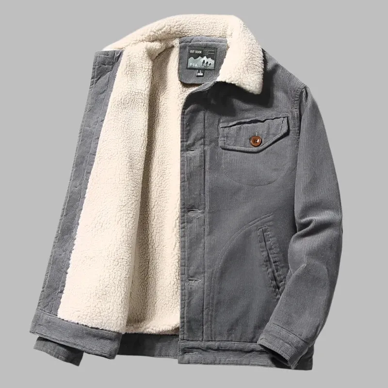 Jackets Men's Winter Velvet Jacket Corduroy Tooling Casual  Solid Colour Cotton Jacket