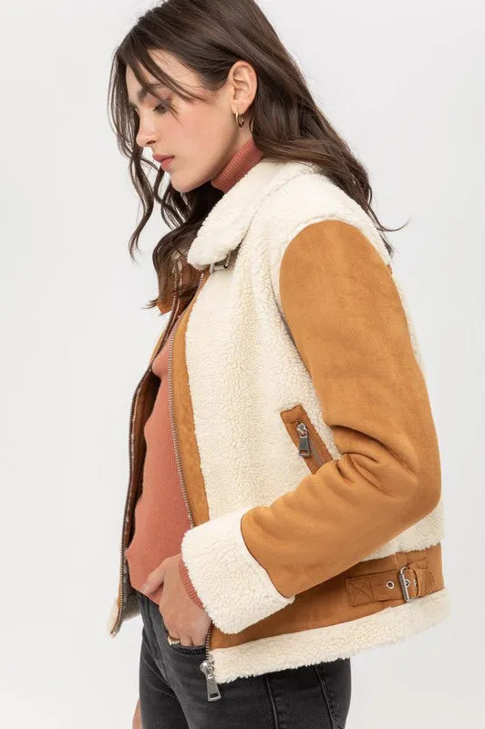 Katrina Faux Shearling Moto Jacket