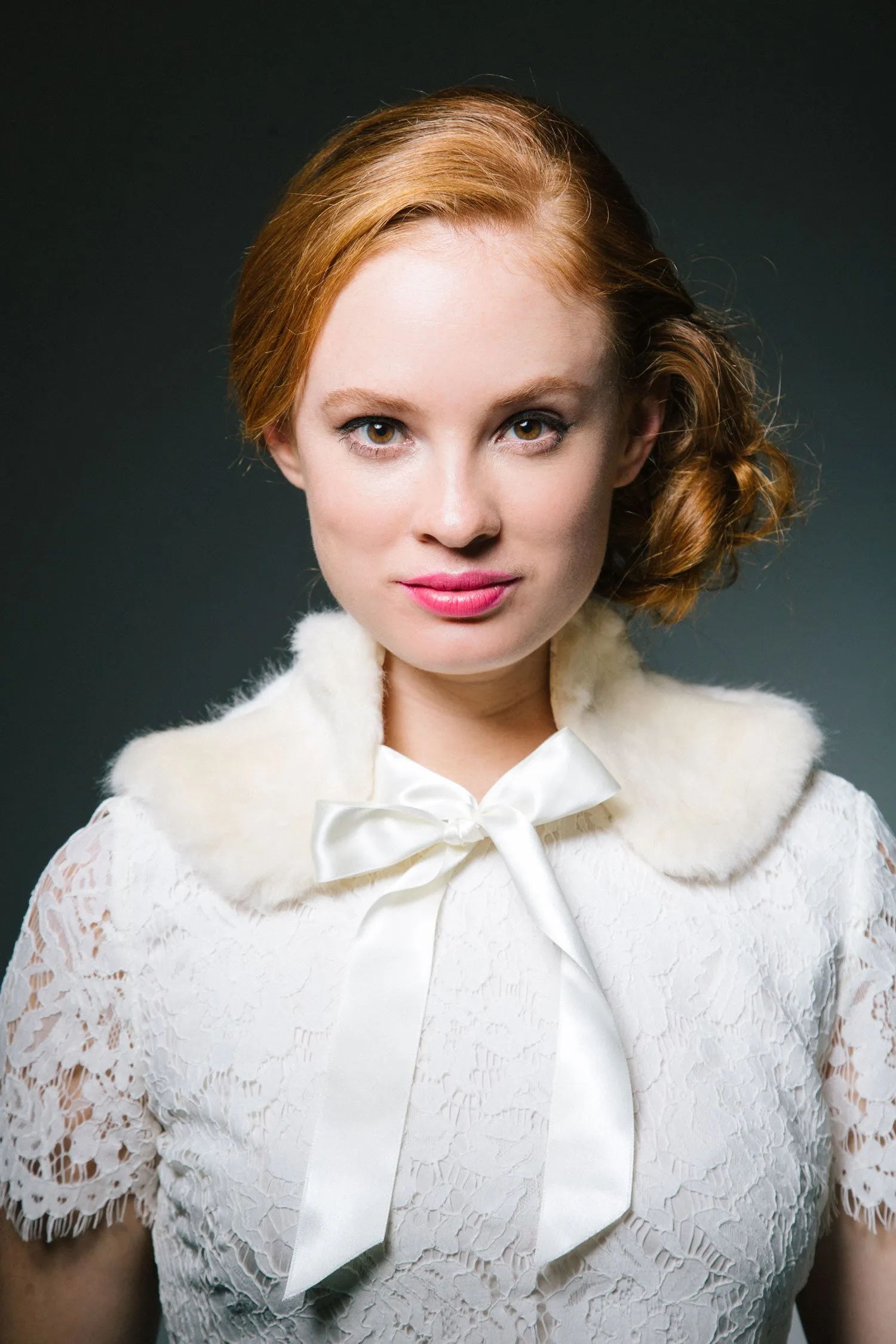 Kira: Ivory Faux Fur Collar with Satin Bow