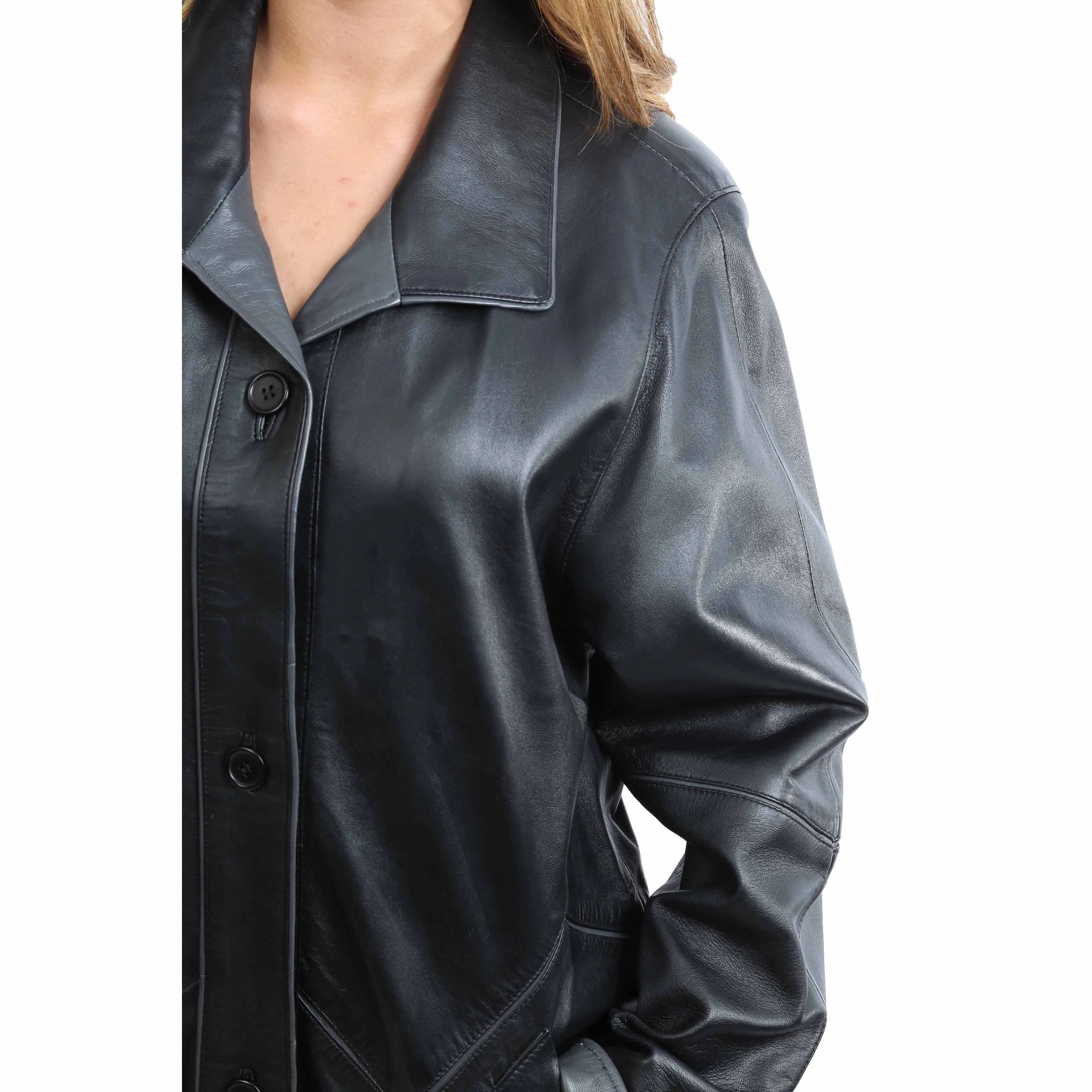 Ladies Classic Parka Real Leather Coat Trim Jacket Lulu Black-Grey