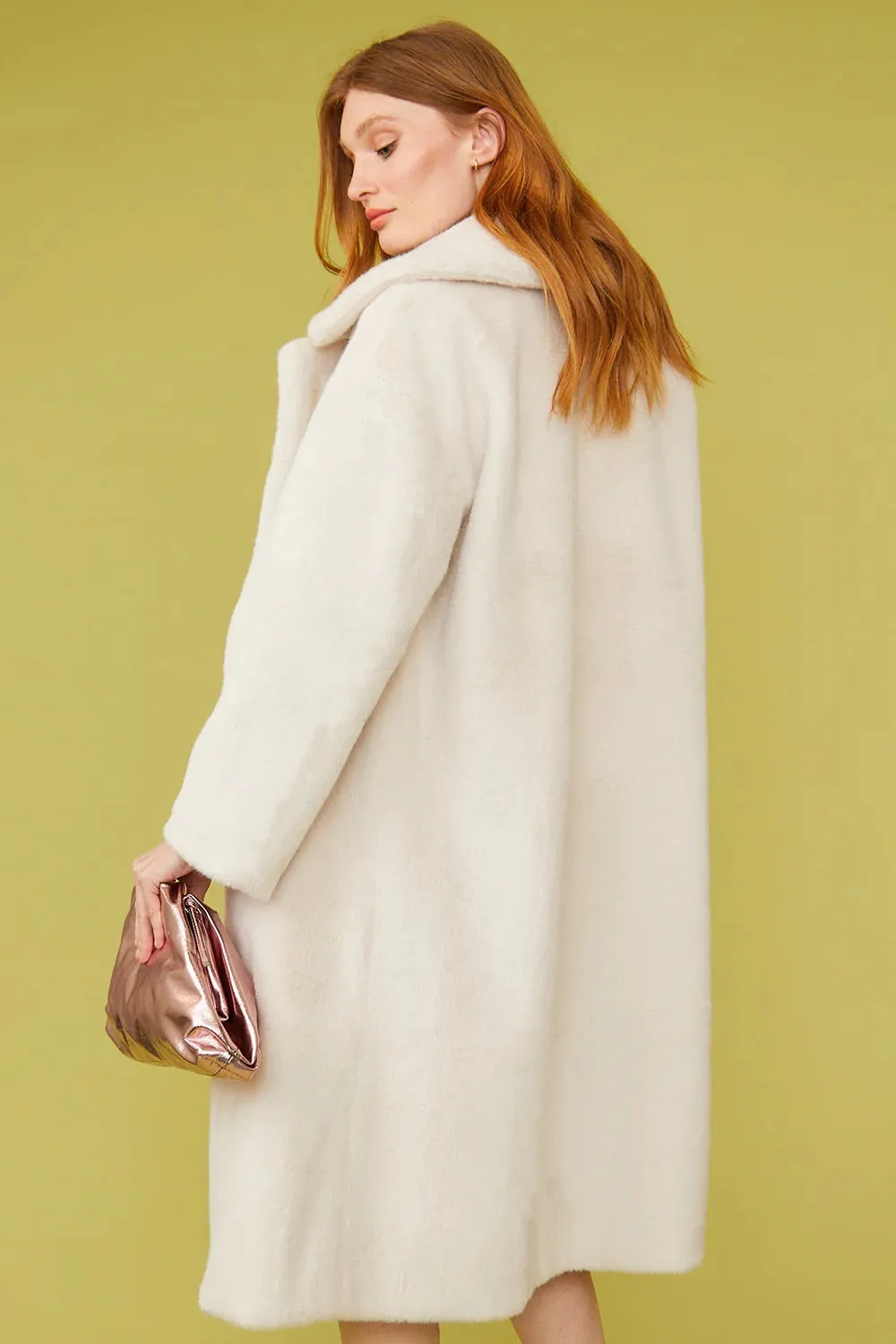 Ladies Cream Faux Fur Duchess Midi Coat