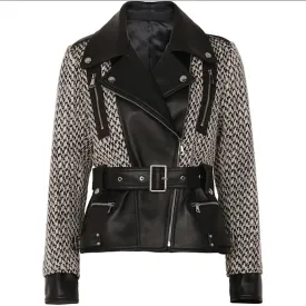 Leather & Tweed Belted Jacket