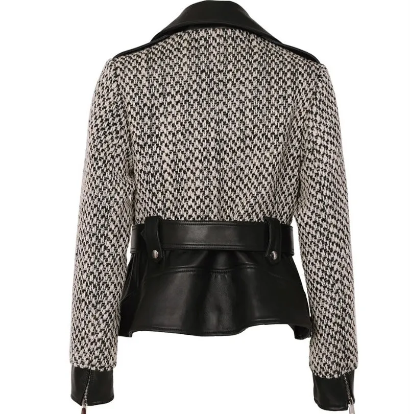 Leather & Tweed Belted Jacket