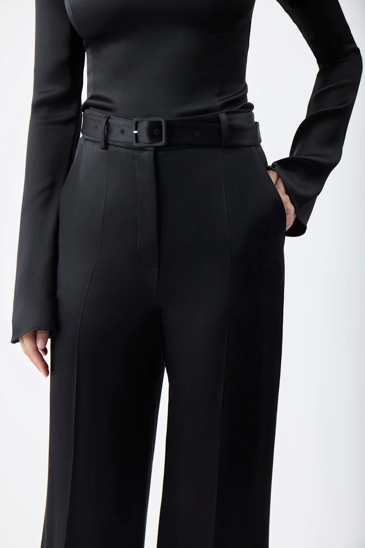 Mabon Pant in Black Silk Satin