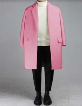 Mens Overcoat - Topcoat For Men - Winter Fabric - Mens Baby Pink Overcoat - Three Quarter Length