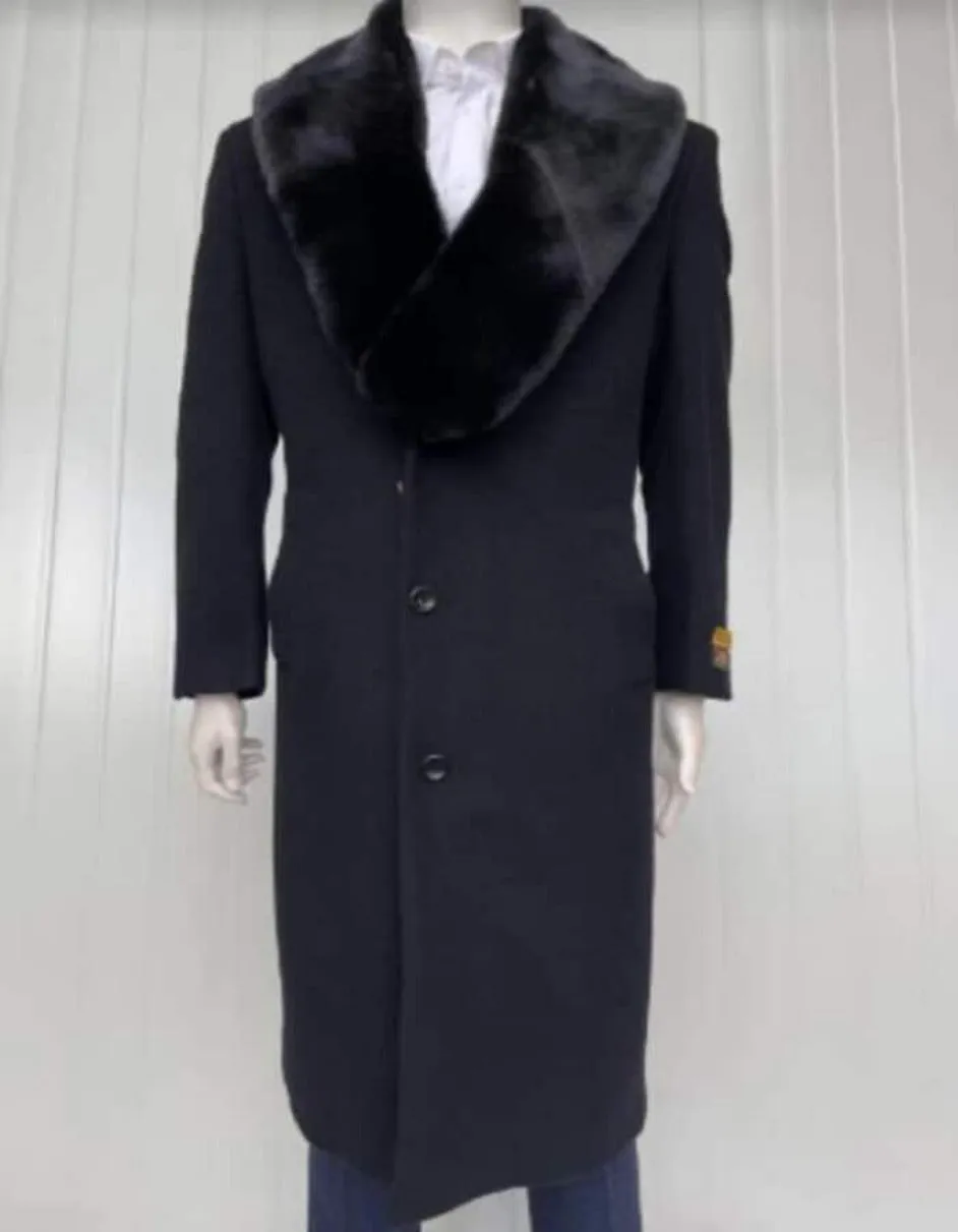 Mens Overcoat - Topcoat For Men - Winter Fabric - Mens Full Length Wool and Cashmere Overcoat - Winter Topcoats - Black Coat