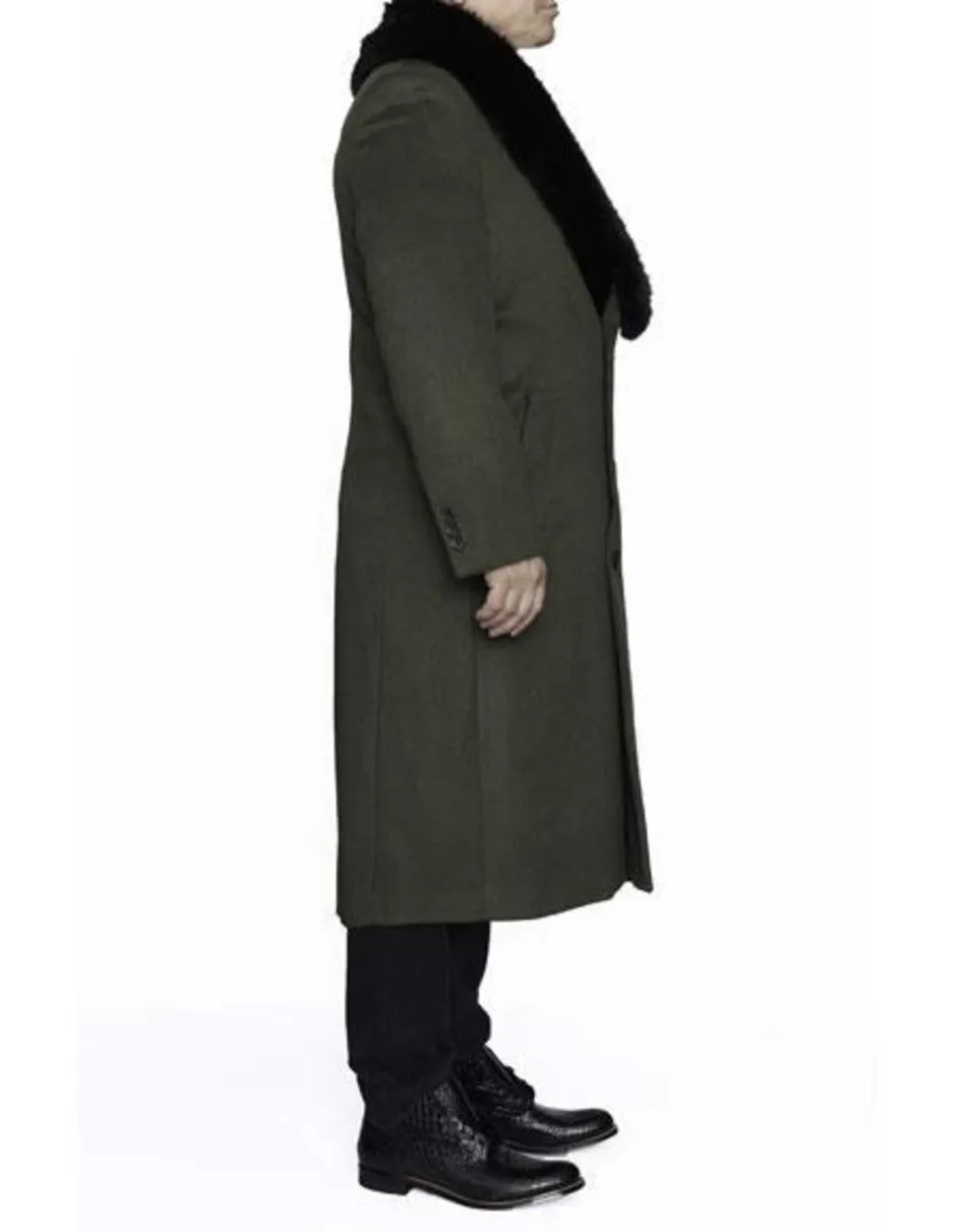 Mens Overcoat - Topcoat For Men - Winter Fabric - Removable Fur Collar Olive Green Overcoat Long men's Dress Topcoat - Winter coat 4XL 5XL 6XL Big and Tall Large Man ~ Plus Size