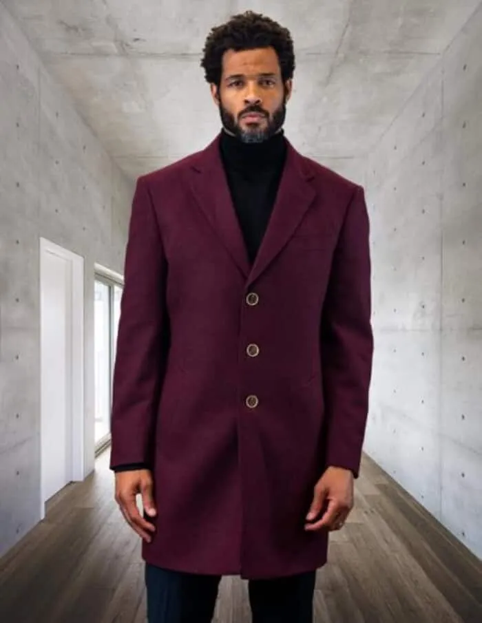 Mens Overcoat - Topcoat For Men - Winter Fabric - Statement Burgundy Overcoat