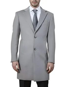 Men's Polyester ~ Viscose ~ Spandex Light Grey Modern Fit Long men's Dress Topcoat - Winter coat