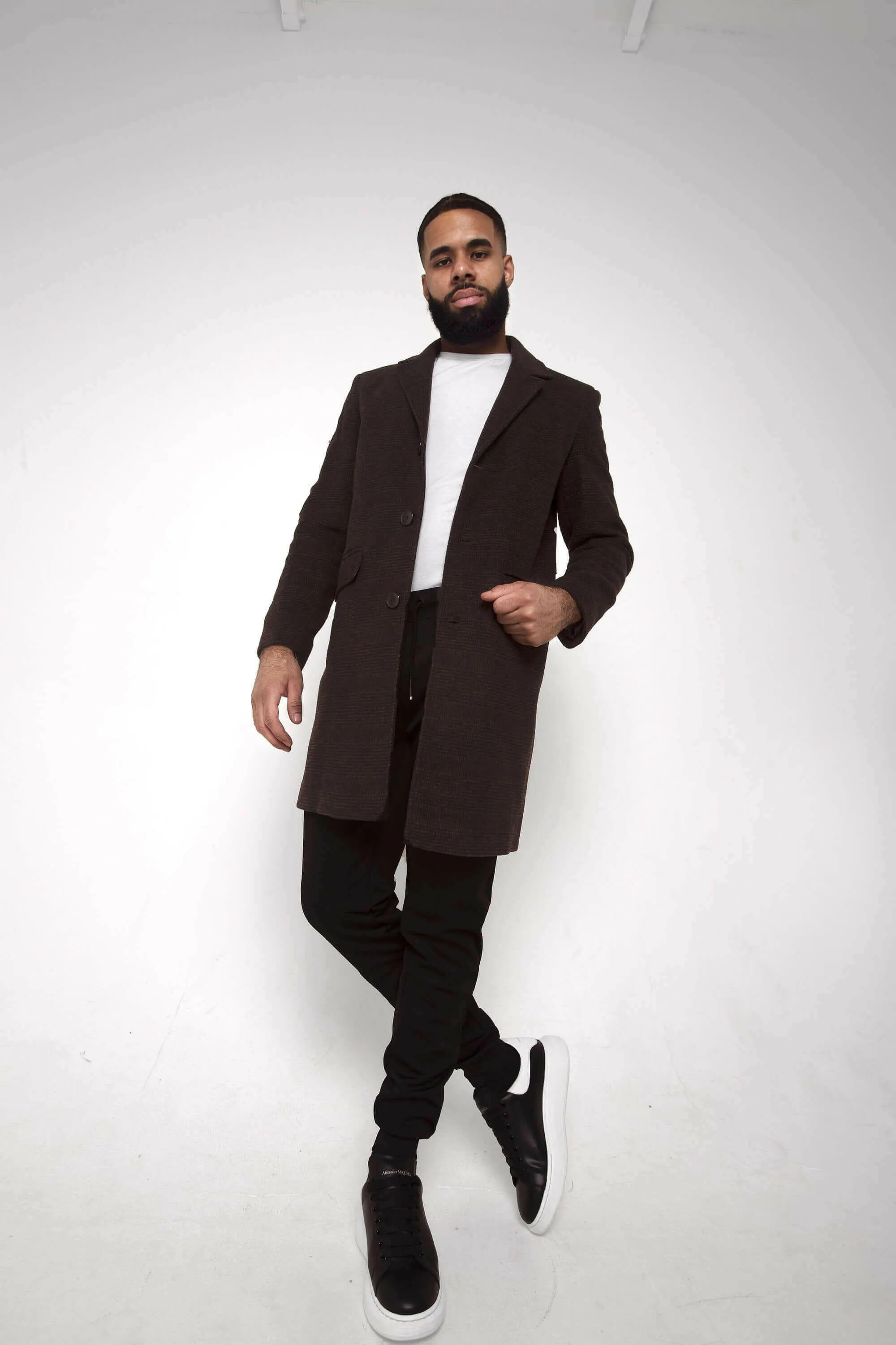 Mens Single Breasted Check Design Overcoat