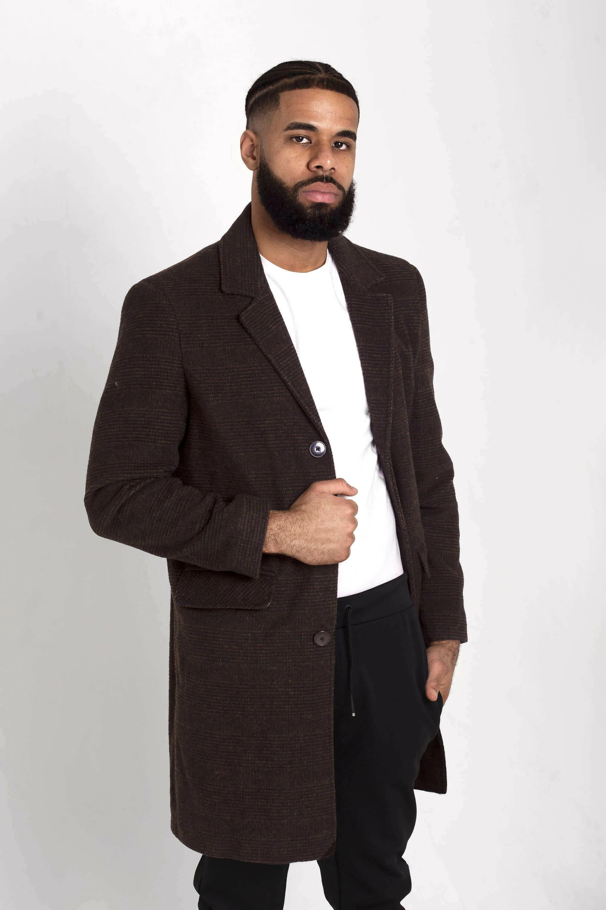 Mens Single Breasted Check Design Overcoat