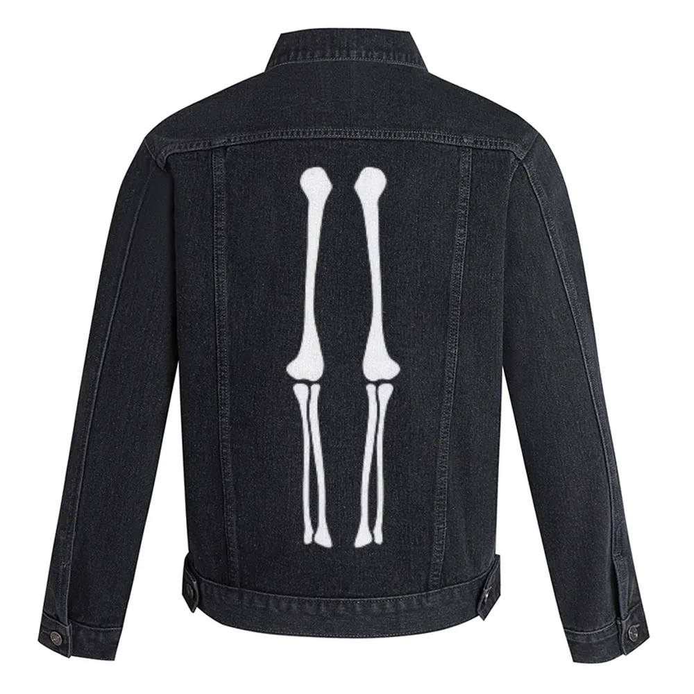 Mens Skeleton Graphic Button Up Denim Jacket