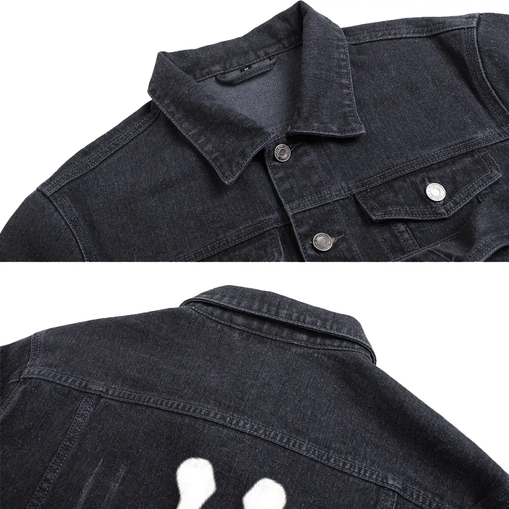 Mens Skeleton Graphic Button Up Denim Jacket