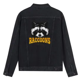 Mens Vintage Cartoon Prints RACCOONS SPORT TEAM Denim Jacket