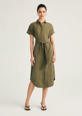 Mikala Short Sleeve Belted Shirt Dress - Oregano