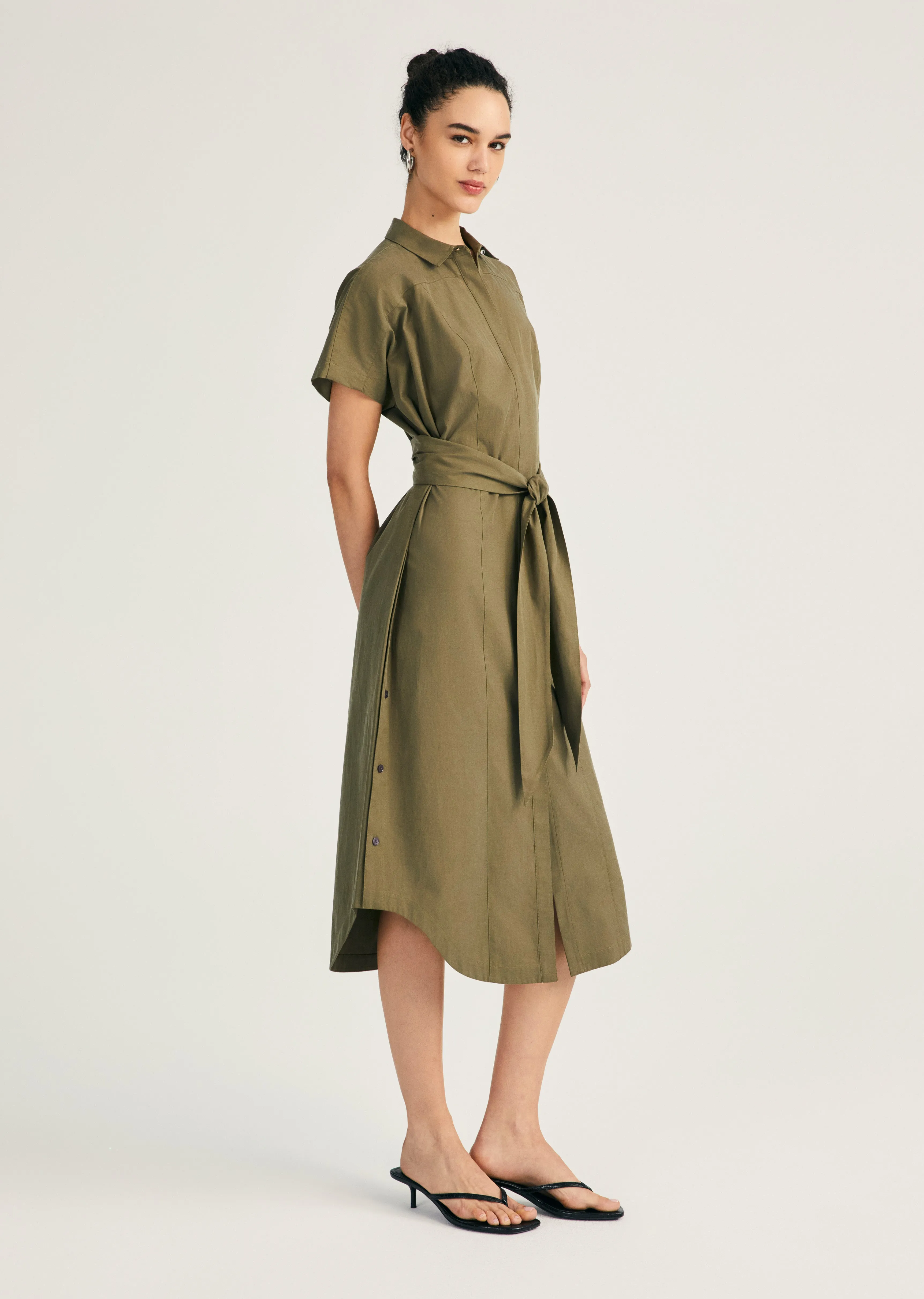 Mikala Short Sleeve Belted Shirt Dress - Oregano