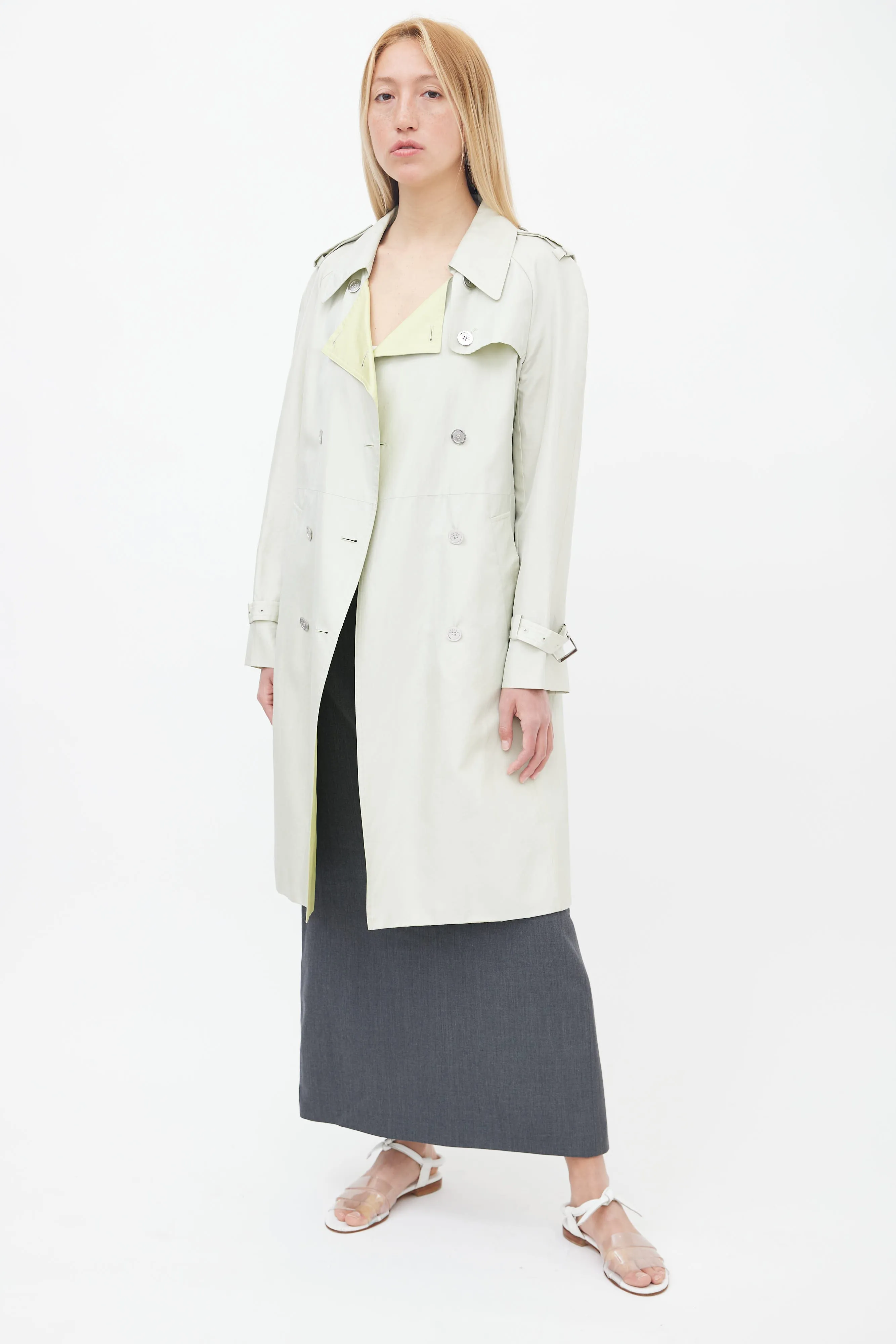 Mint Green Belted Trench Coat