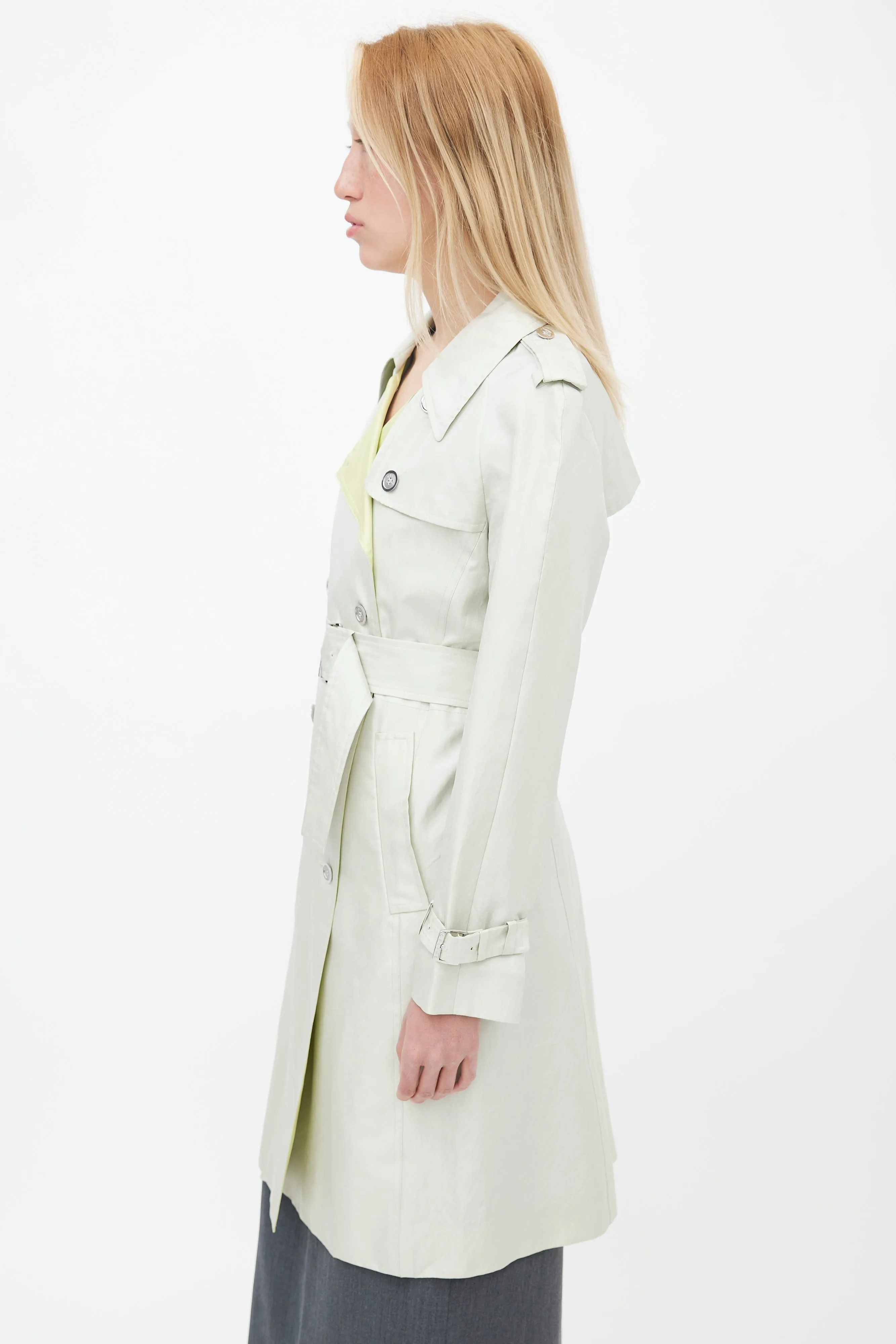 Mint Green Belted Trench Coat