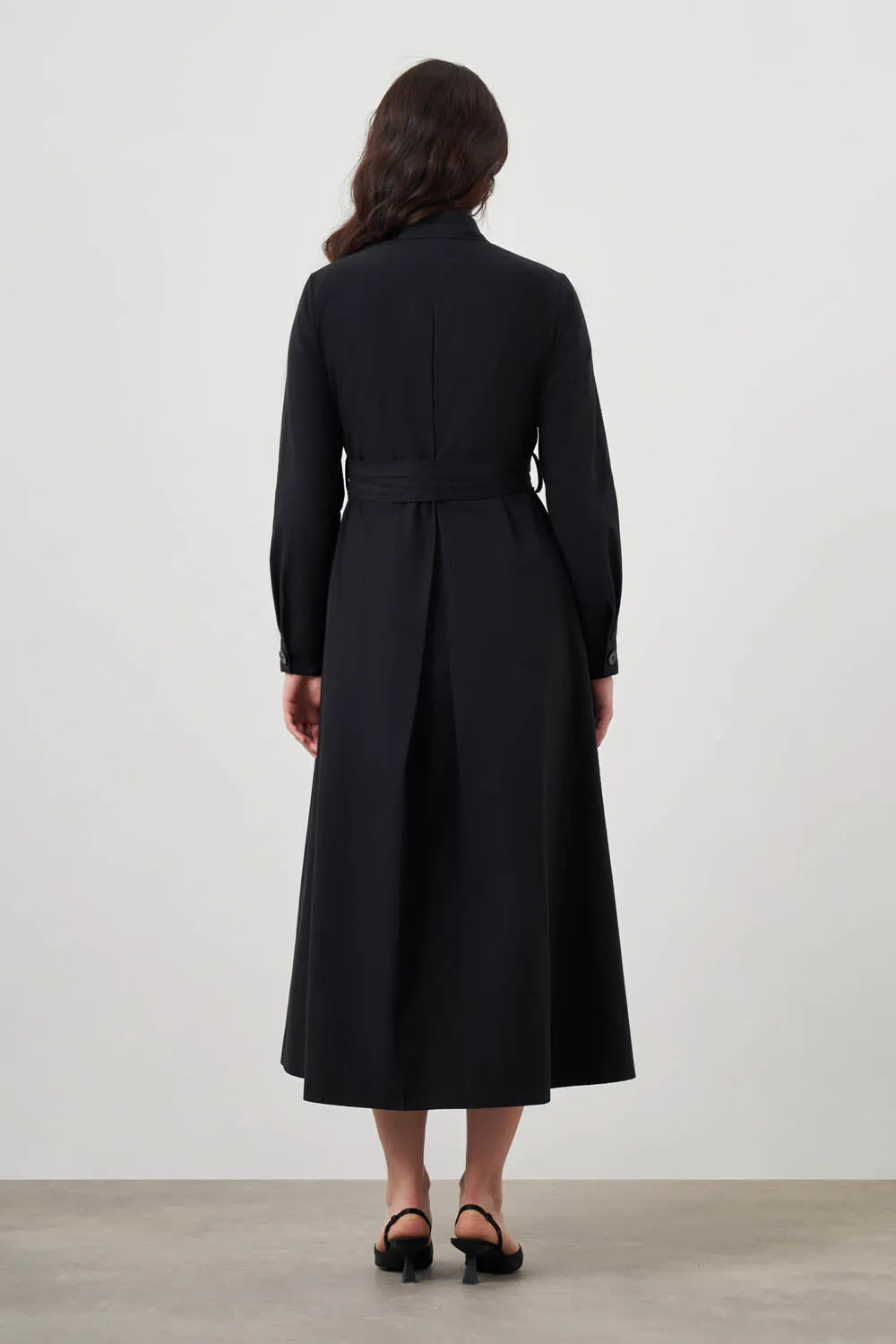 Mizalle-Button Up Belted Black Dress