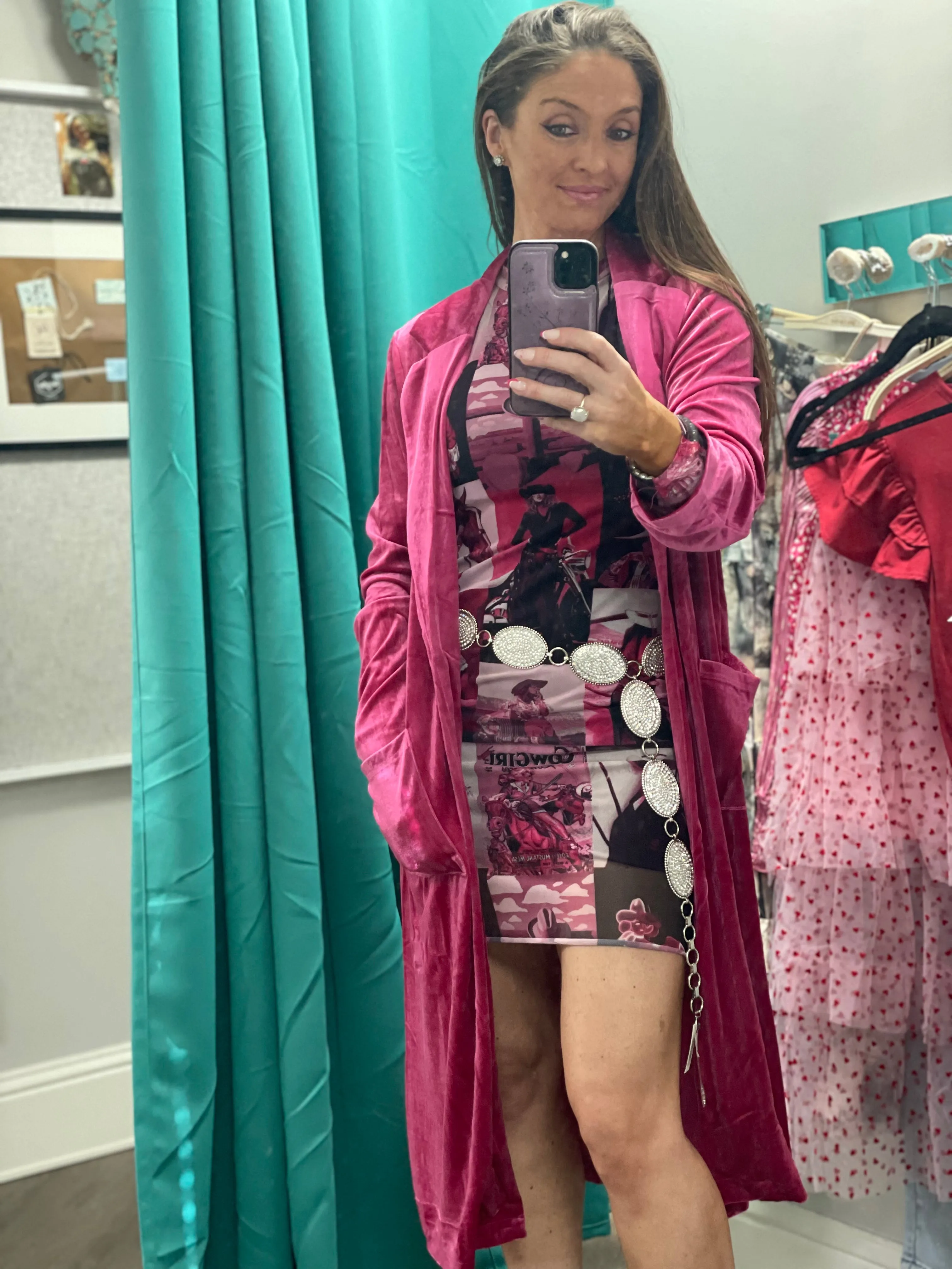 Must Have Velvet Duster Jacket in Magenta