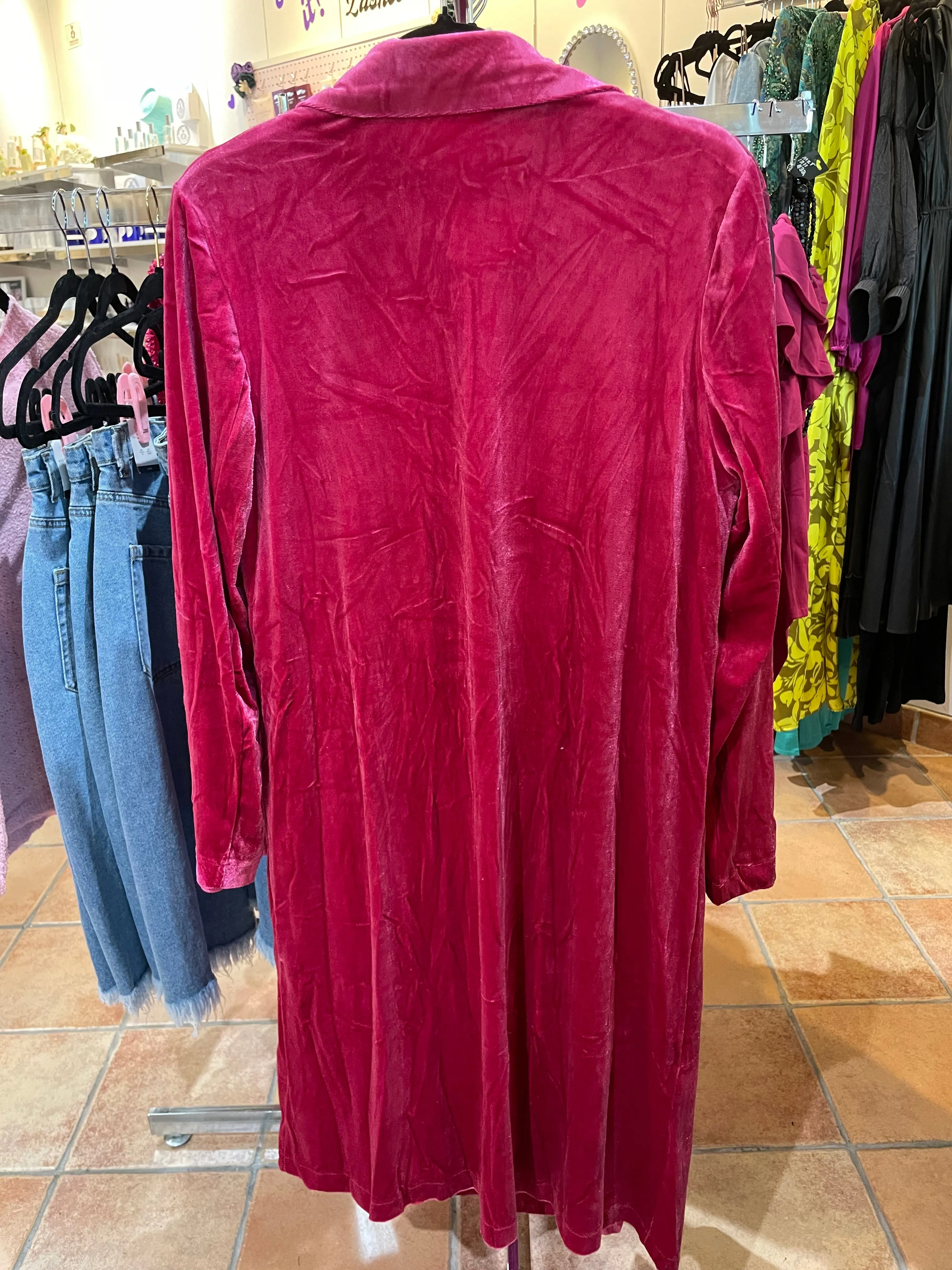 Must Have Velvet Duster Jacket in Magenta