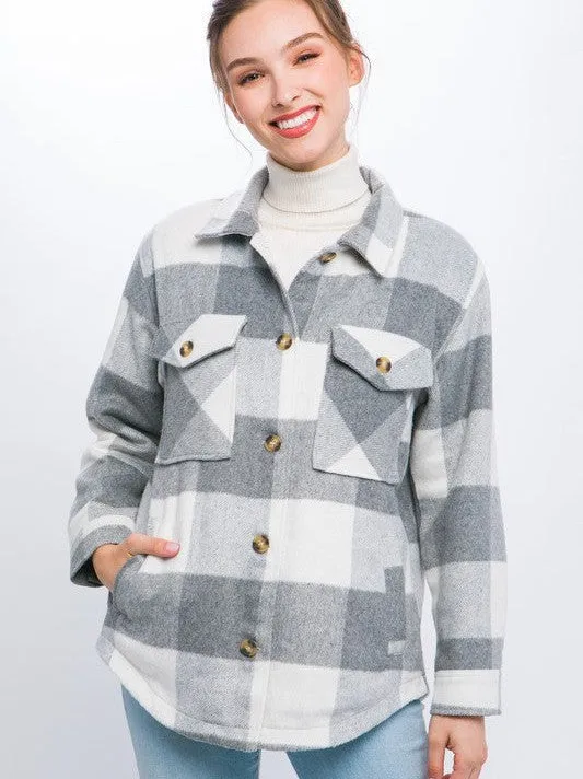 Never Enough Plaid Button Down Plaid Shacket with Front Pocket Detail