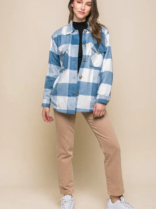 Never Enough Plaid Button Down Plaid Shacket with Front Pocket Detail