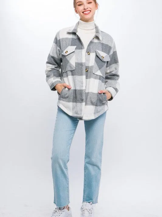 Never Enough Plaid Button Down Plaid Shacket with Front Pocket Detail