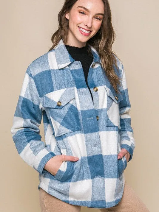 Never Enough Plaid Button Down Plaid Shacket with Front Pocket Detail