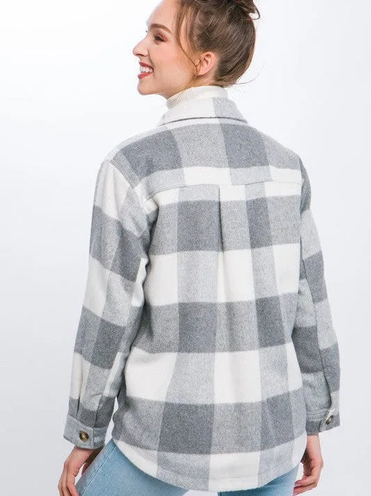 Never Enough Plaid Button Down Plaid Shacket with Front Pocket Detail