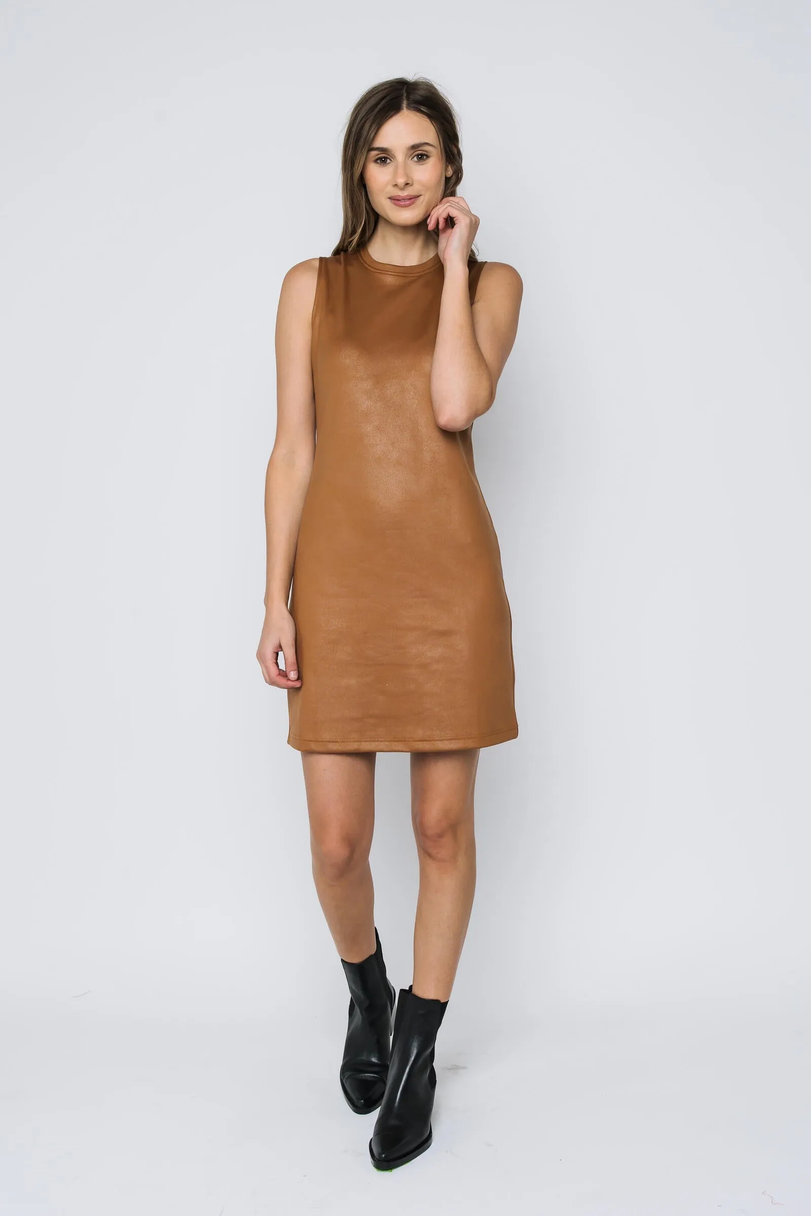 Oakley-Faux Leather Shift Dress