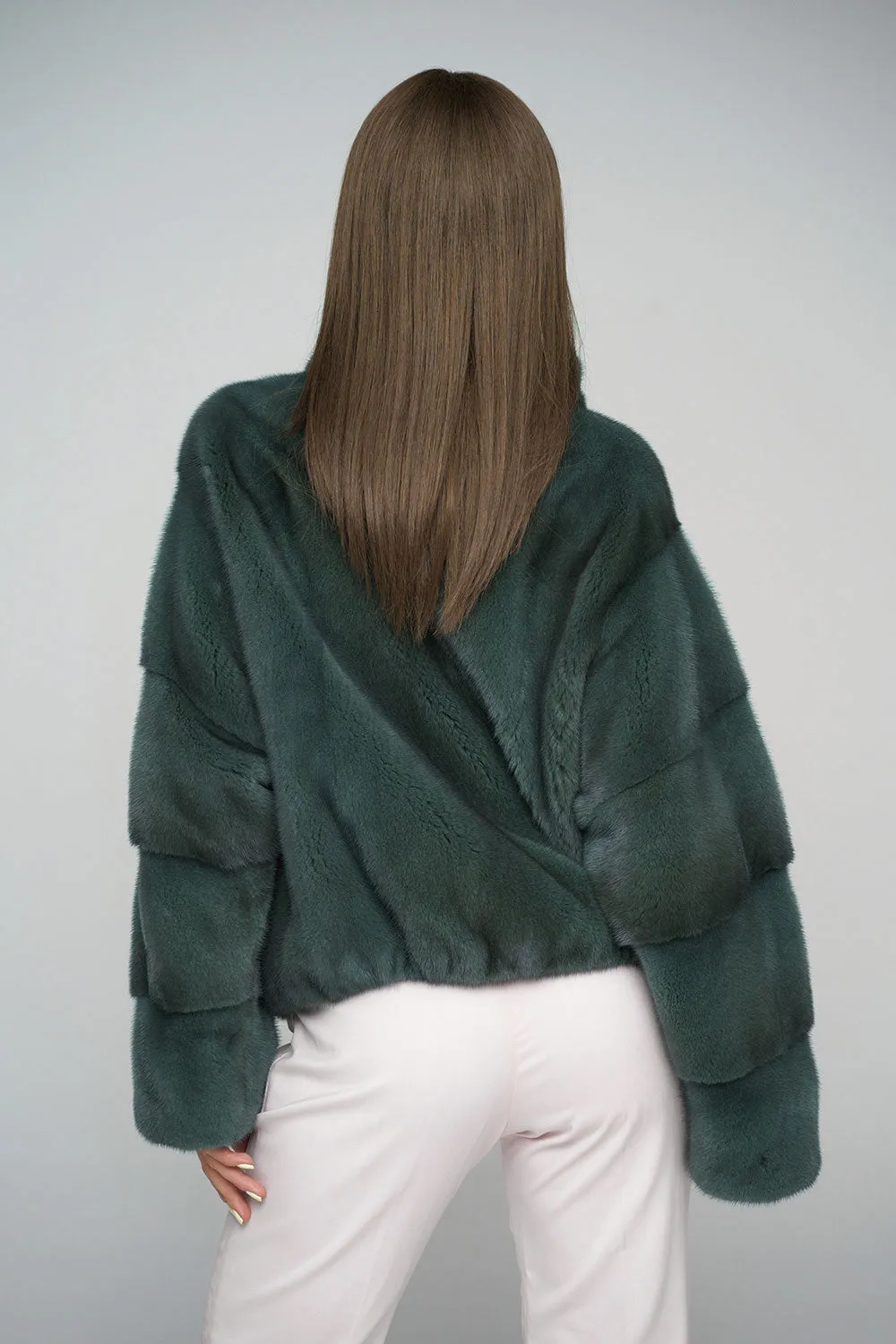 Olive Genuine Mink Fur Coat