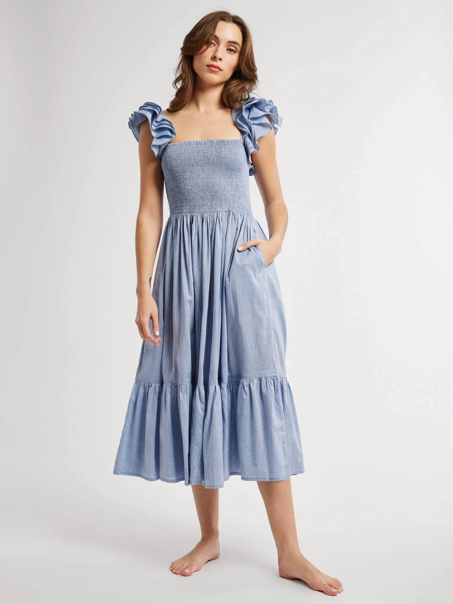 Olympia Dress in Chambray Polka Dot