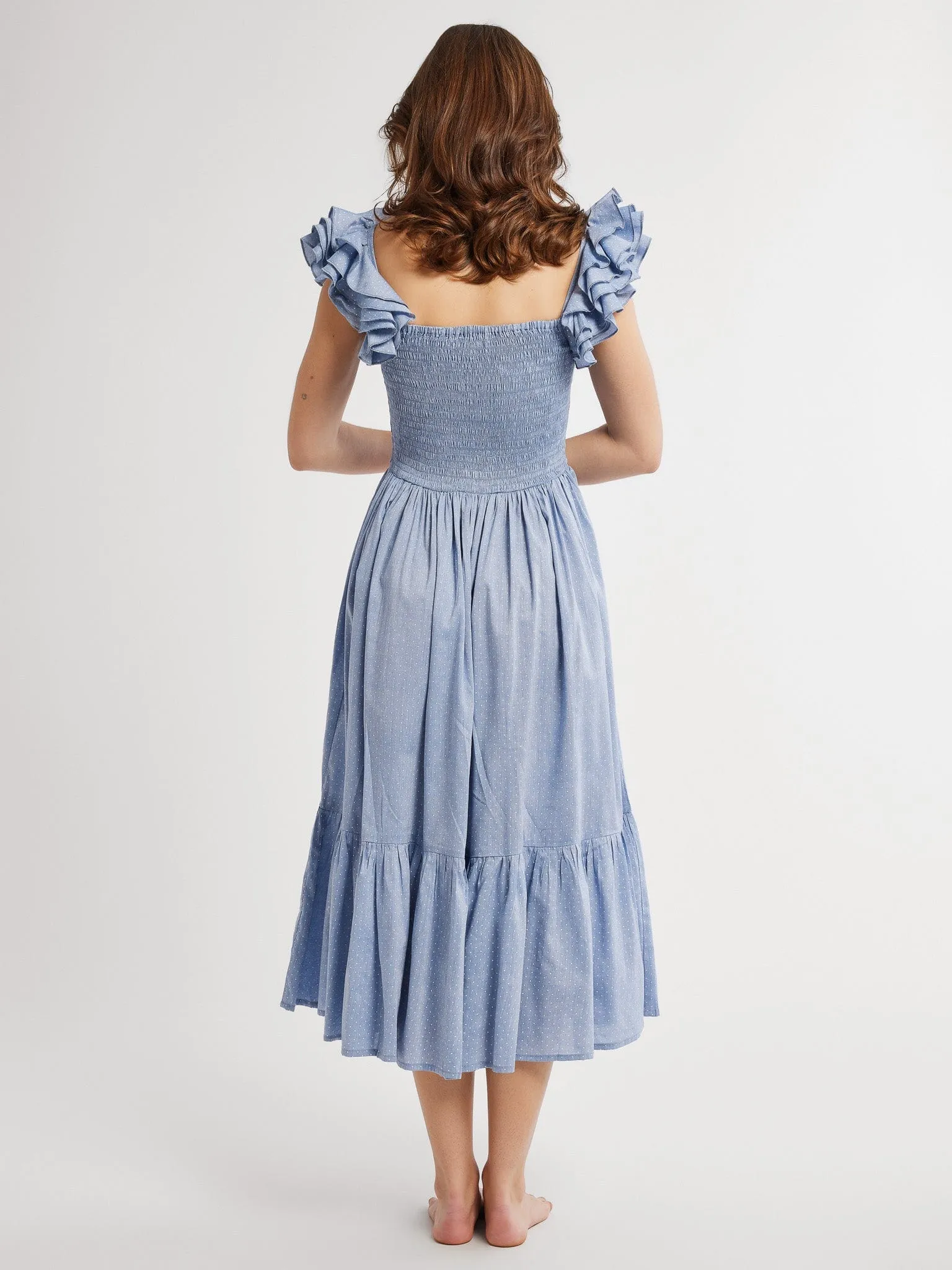 Olympia Dress in Chambray Polka Dot