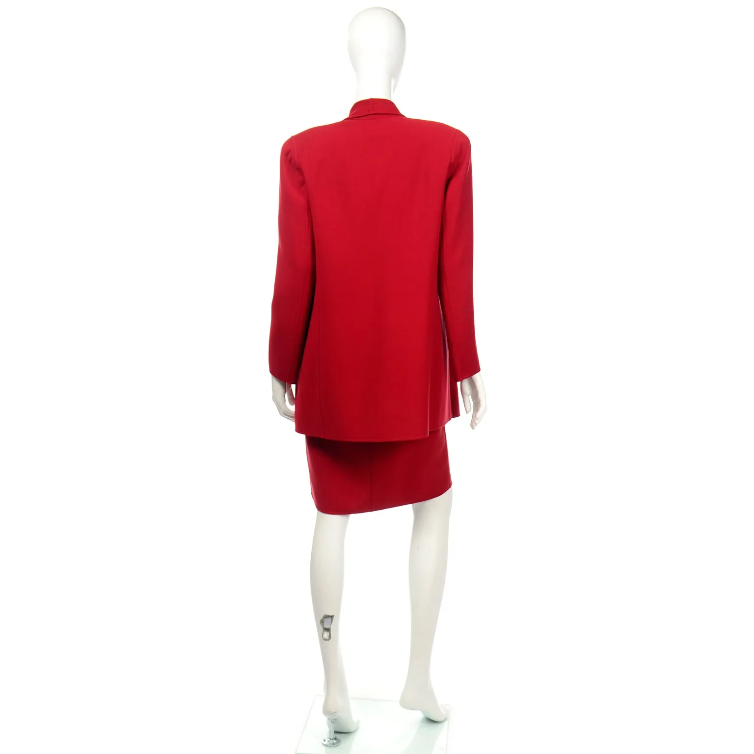 Oscar de la Renta Vintage Red Wool Jacket Coat and Dress Ensemble