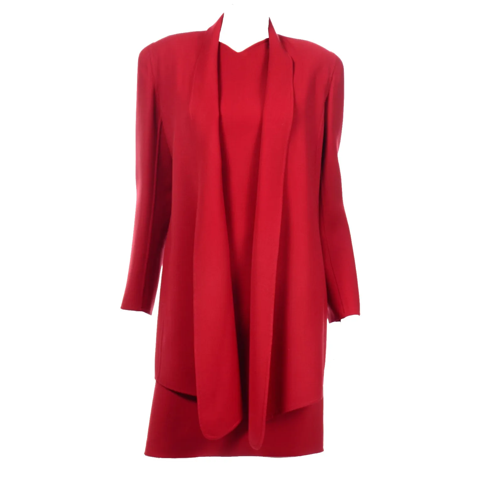 Oscar de la Renta Vintage Red Wool Jacket Coat and Dress Ensemble