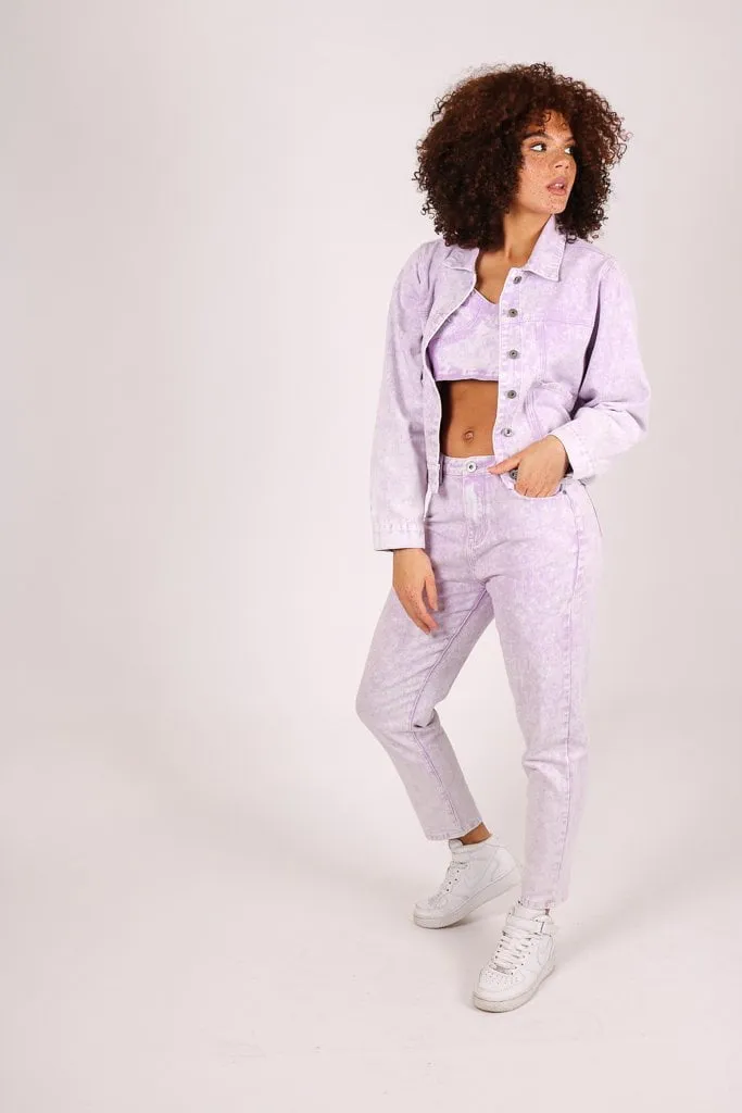 Outta Limits Oversized Utility Denim Jacket In Lilac Acid Wash