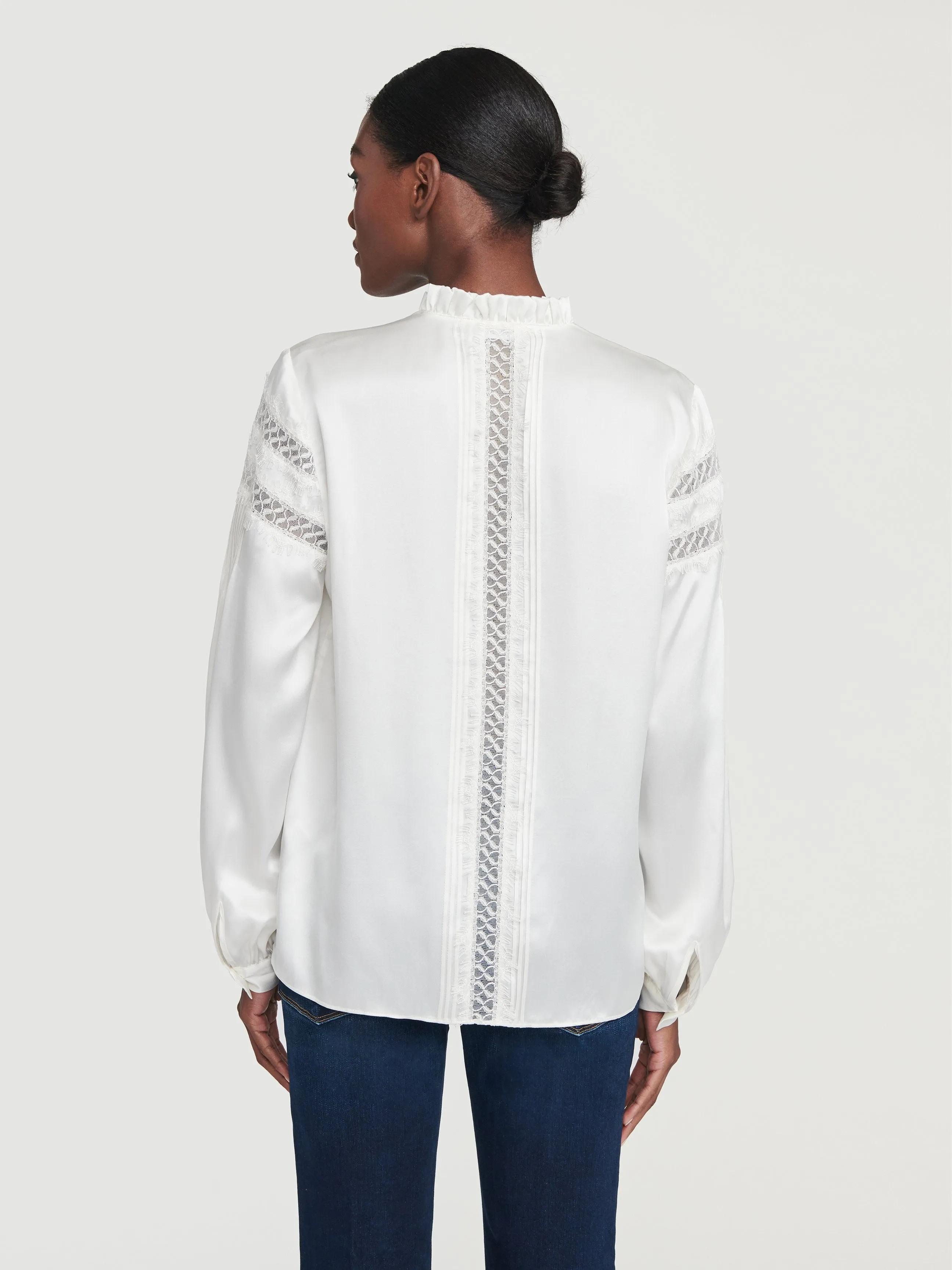 Paneled Lace Long Sleeve Top -- Off White