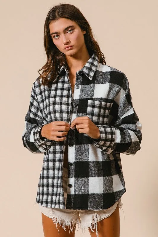 Plaid Fleece Button Down Long Sleeve Shirt