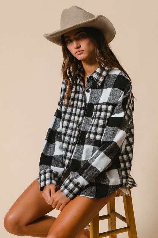 Plaid Fleece Button Down Long Sleeve Shirt