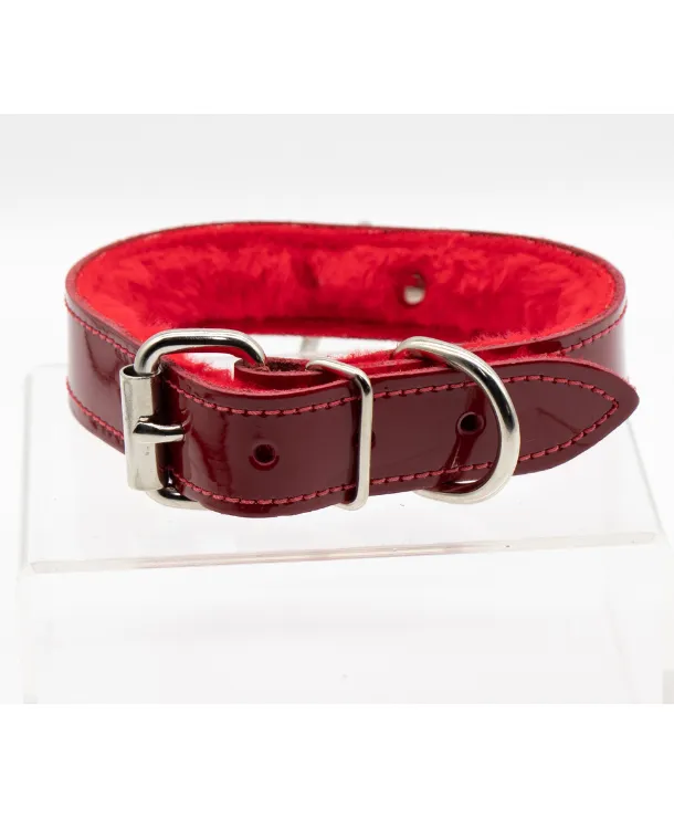 Please May I Fleece Lined Collar in Red Patent Leather