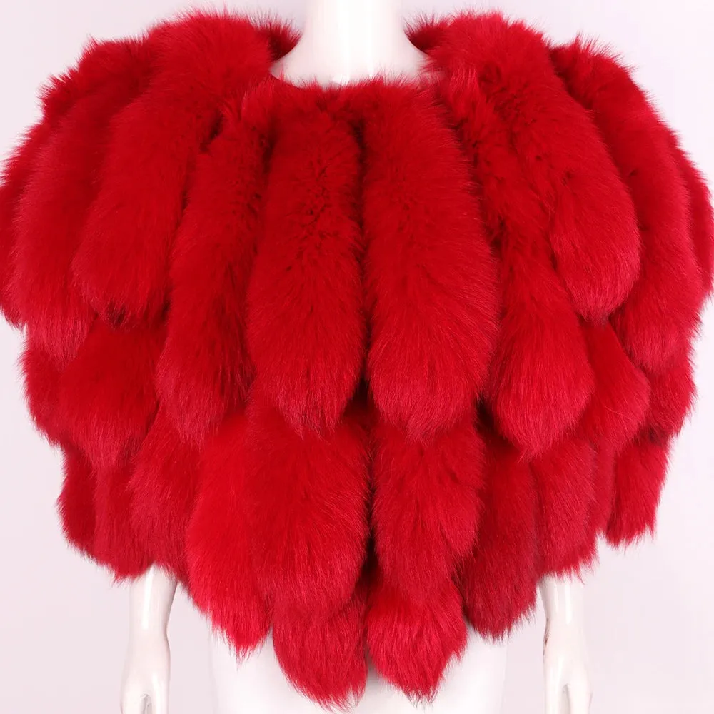 Premium Women's Real Fox Fur Shoulder Shawl