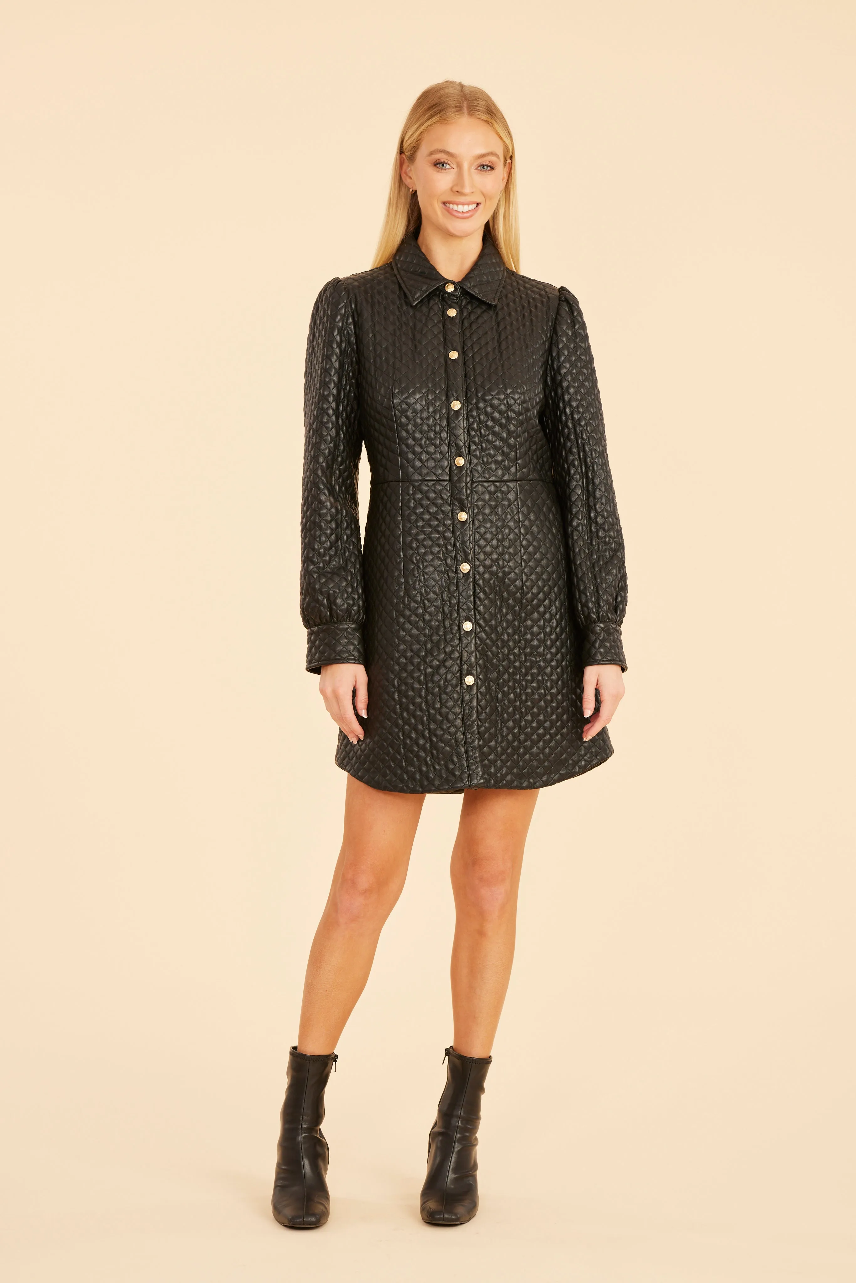 Quilted Faux Leather Tailored Dress