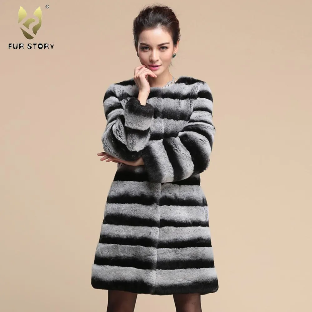 Real Rabbit Fur Coat Long Style Natural Fur Women's Coat 16122