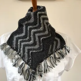 Scarf, Ripple, Men's Crocheted, Black/Gray