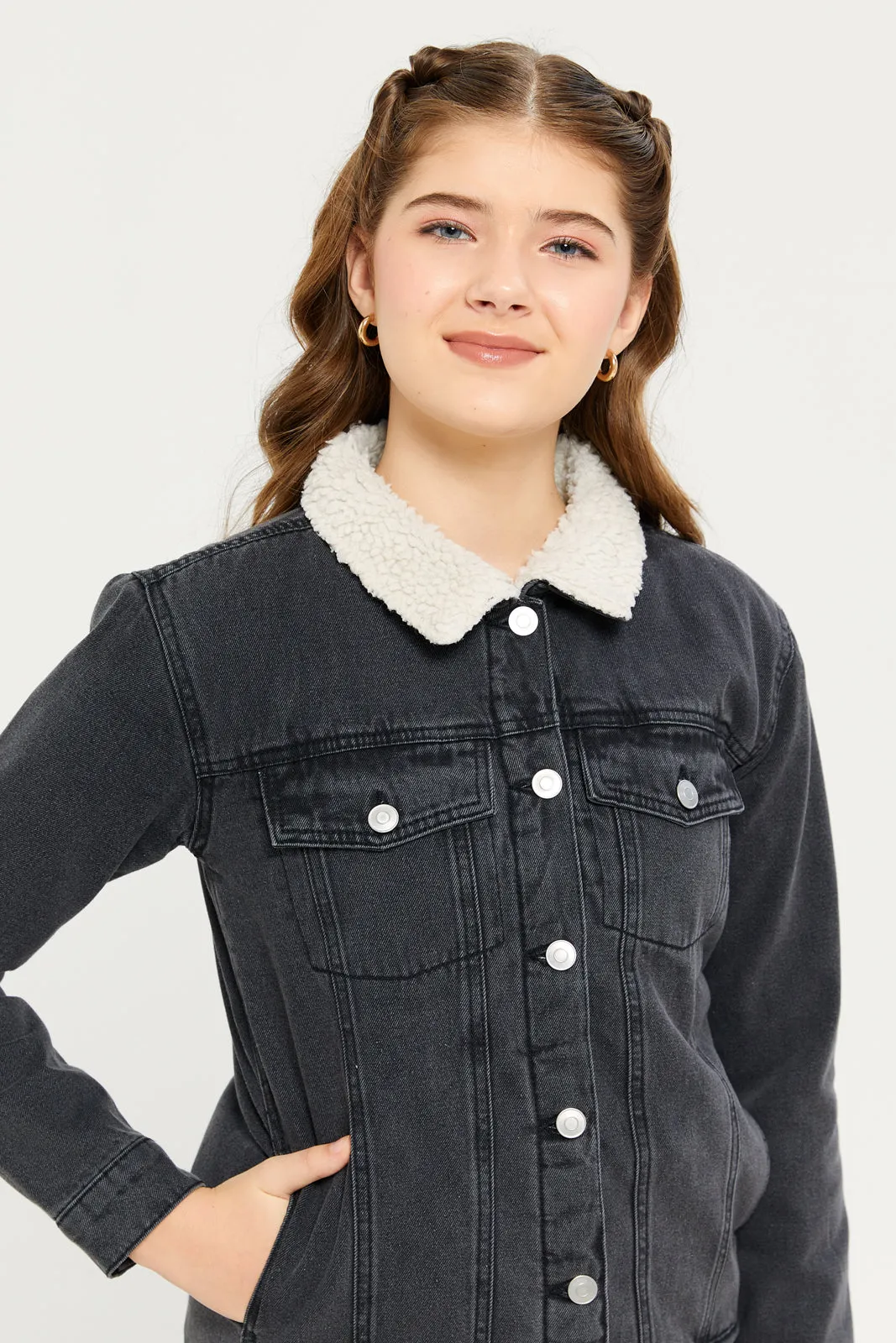 Senior Girls Black Denim Jacket