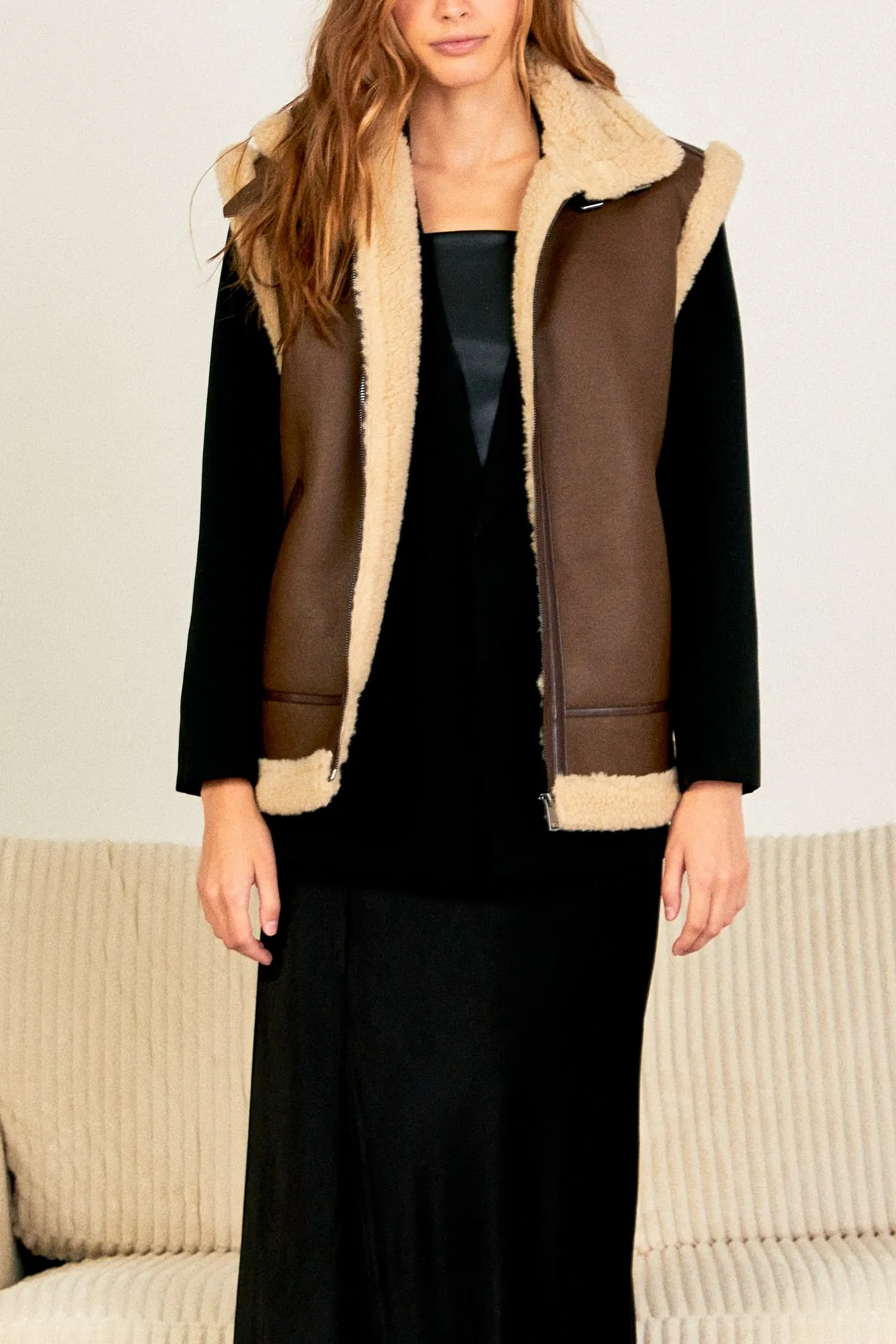 Sherpa Lined Faux Leather Vest