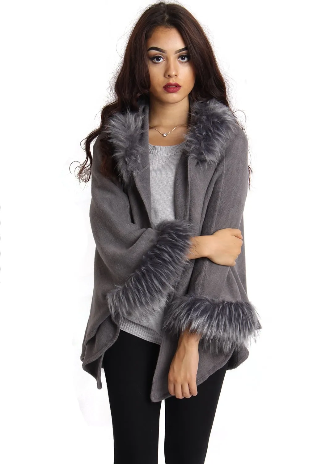 Short Faux Fur Cape With Sleeves